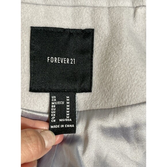 Forever21 Women Faux Fur-Trim Faux Suede Wrap Coat Sz M Grey - Picture 10 of 16